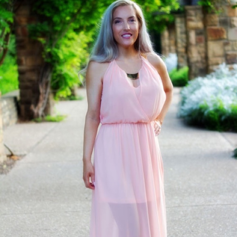 Peach/Pink maxi dress. Depending on the lighting.